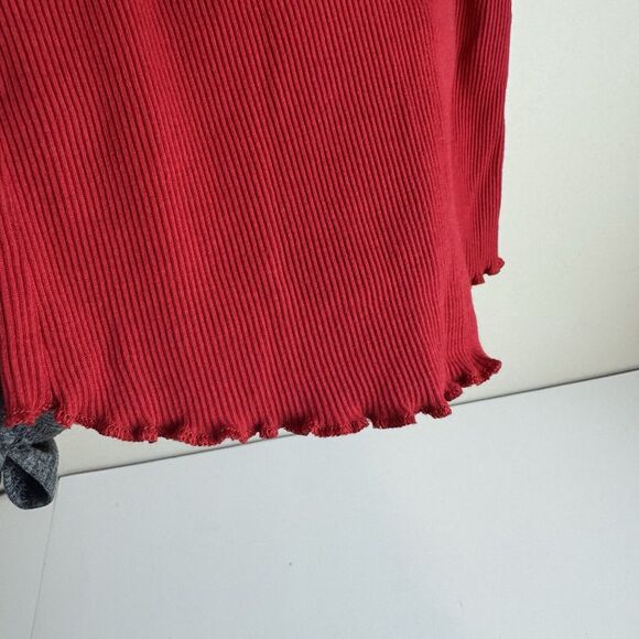 French Laundry Lace Trim Tank Top Size S Red Ribbed V Neck Fitted Y2K Lettuce Tr - Picture 5 of 8